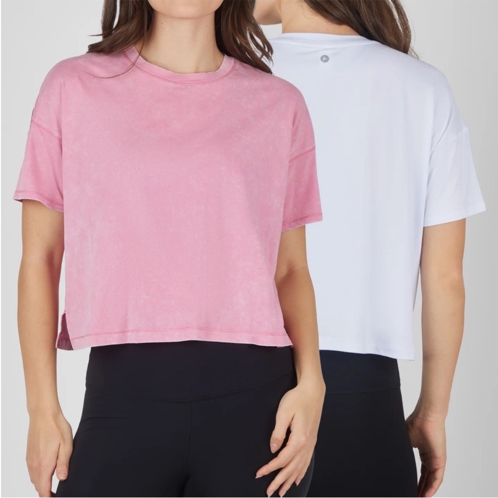 90 Degree by Reflex Set of 2 Pink & White short sleeve tees NWT Medium MSRP $68